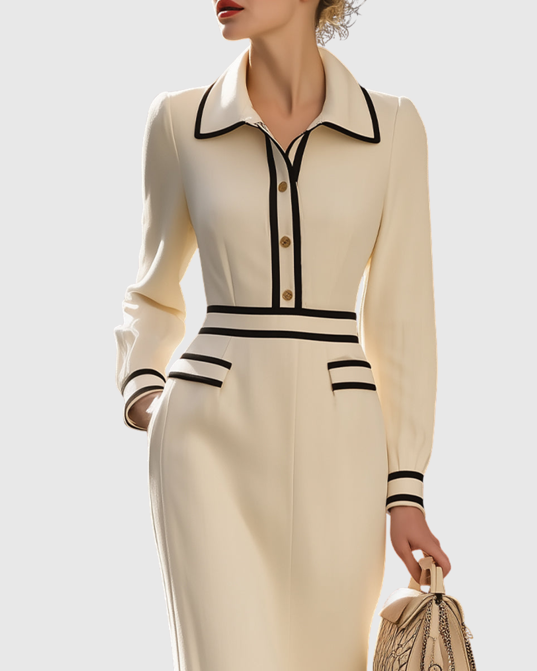 Elise™ | Robe midi ajustée avec détail de boutons