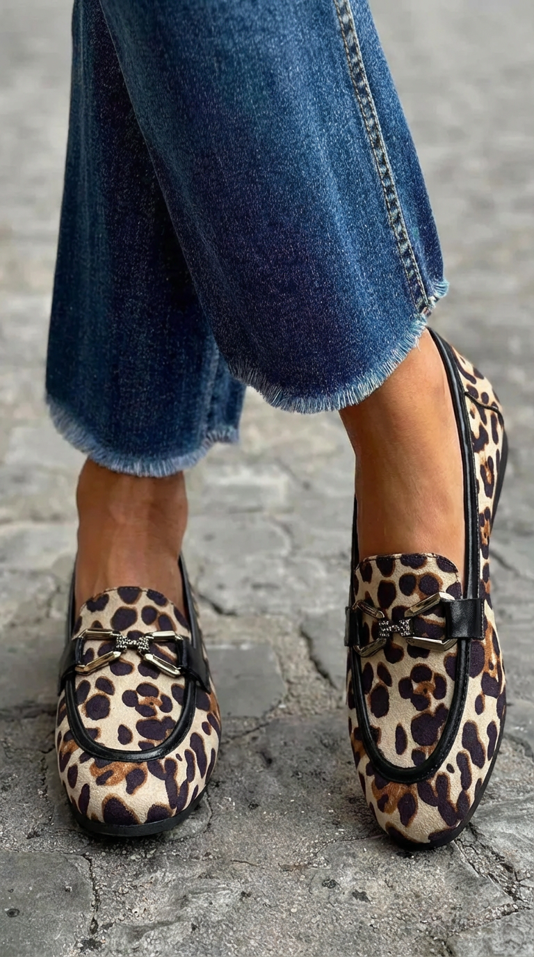 MOCASSINS AVEC IMPRIMÉ LÉOPARD ET BOUCLE