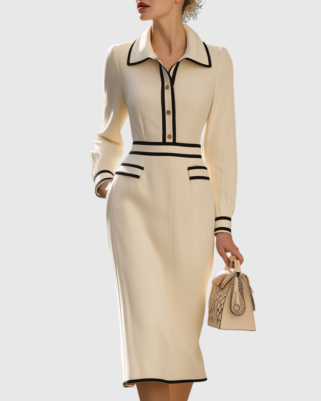 Elise™ | Fitted midi dress with button detail