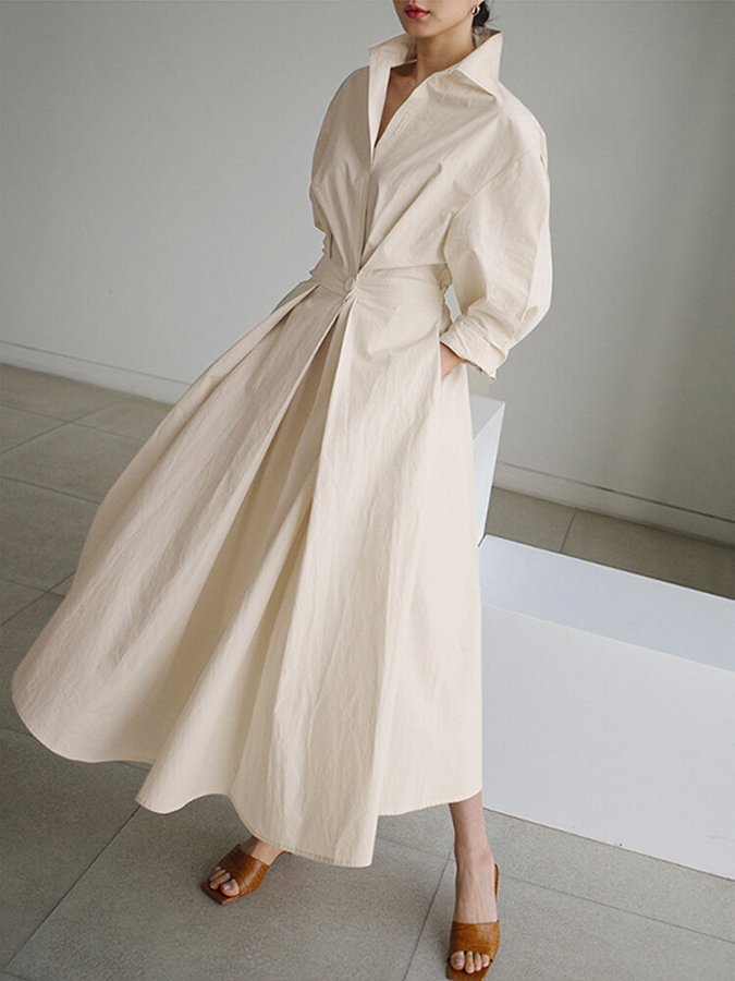 Brynn - Chic Polo Collar A-Line Swing Dress