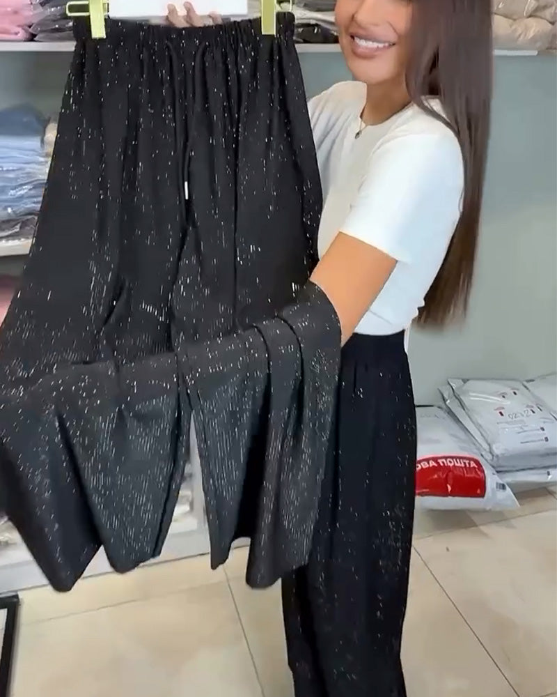Pantalon large brillant taille haute élégant