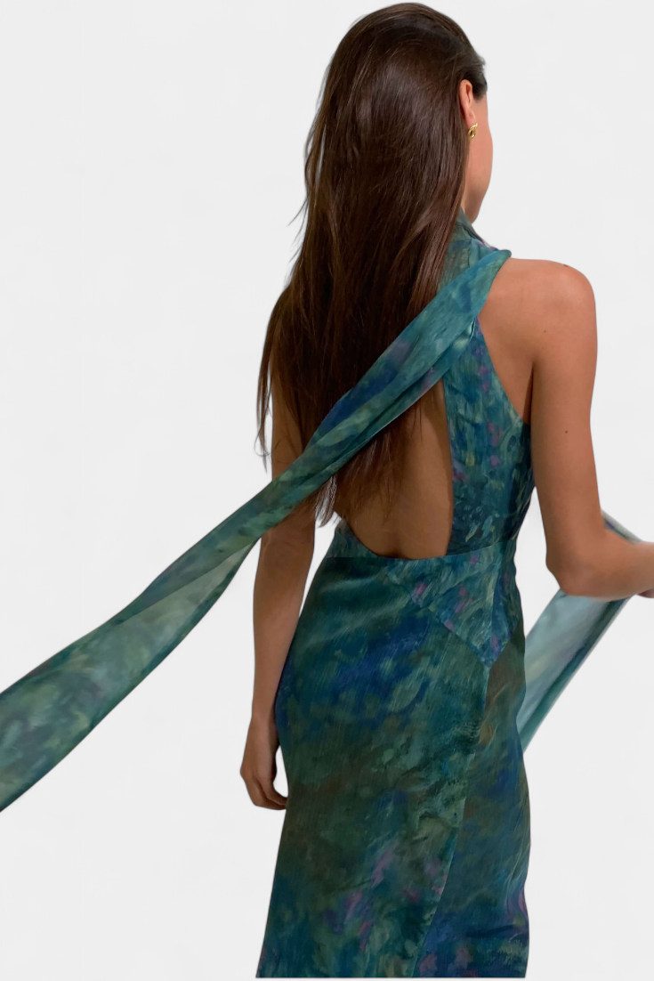 Robe Chiffon Moana avec Imprimé Inspiré de Monet