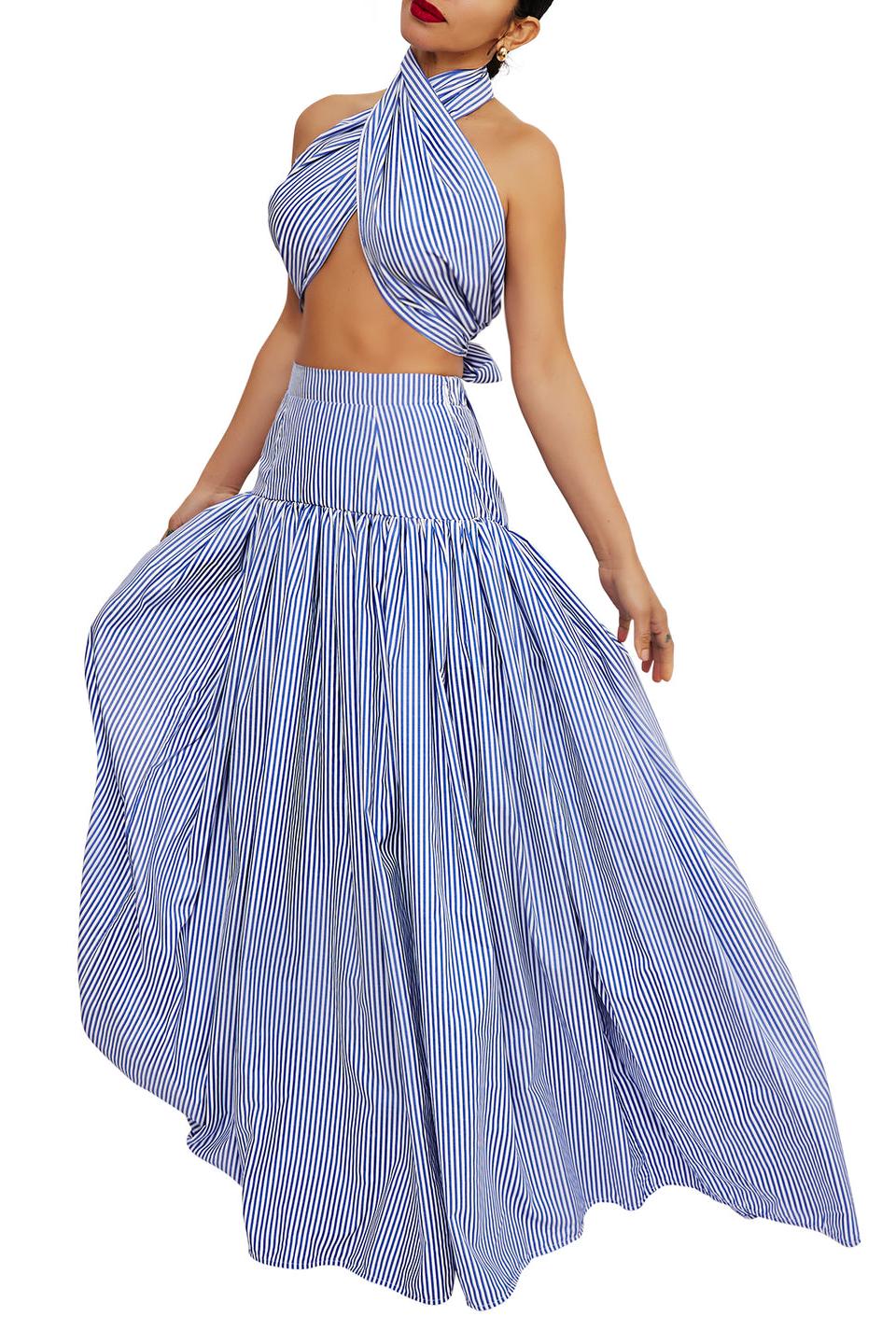 Ensemble Jupe Rayée Bleue