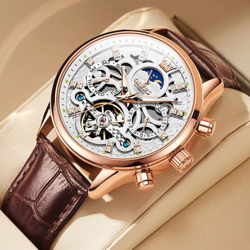 Montre automatique mécanique avec bracelet en cuir™ - Olsen & Olsen