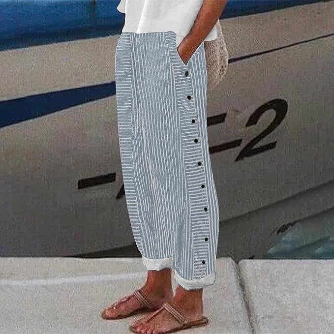 VIENNE – PANTALONS AVEC ACCENTS DE BOUTONS RAYÉS
