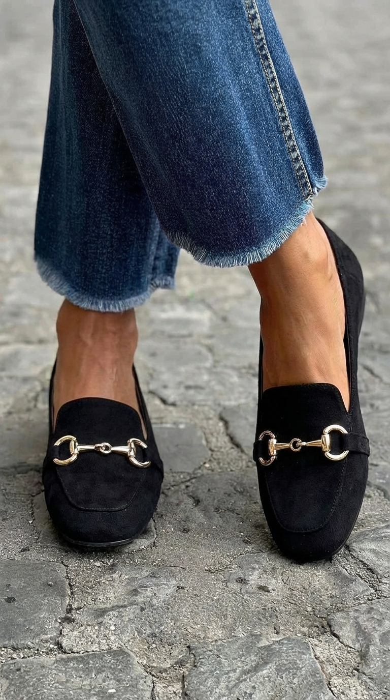 MOCASSINS NOIRS AVEC DÉTAIL EN OR