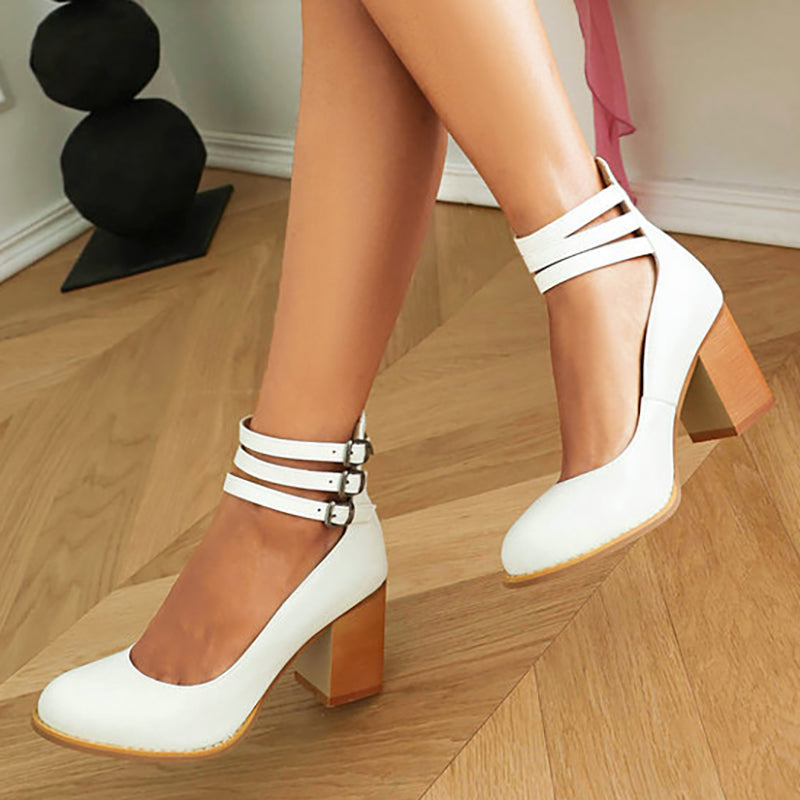 Casilda | Smooth sandals with ankle strap and chunky heel