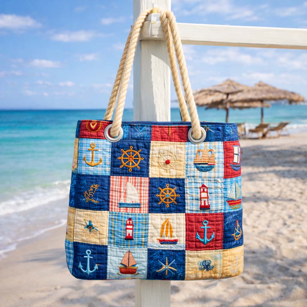 Sac de Plage Matelassé avec Patchwork Marin