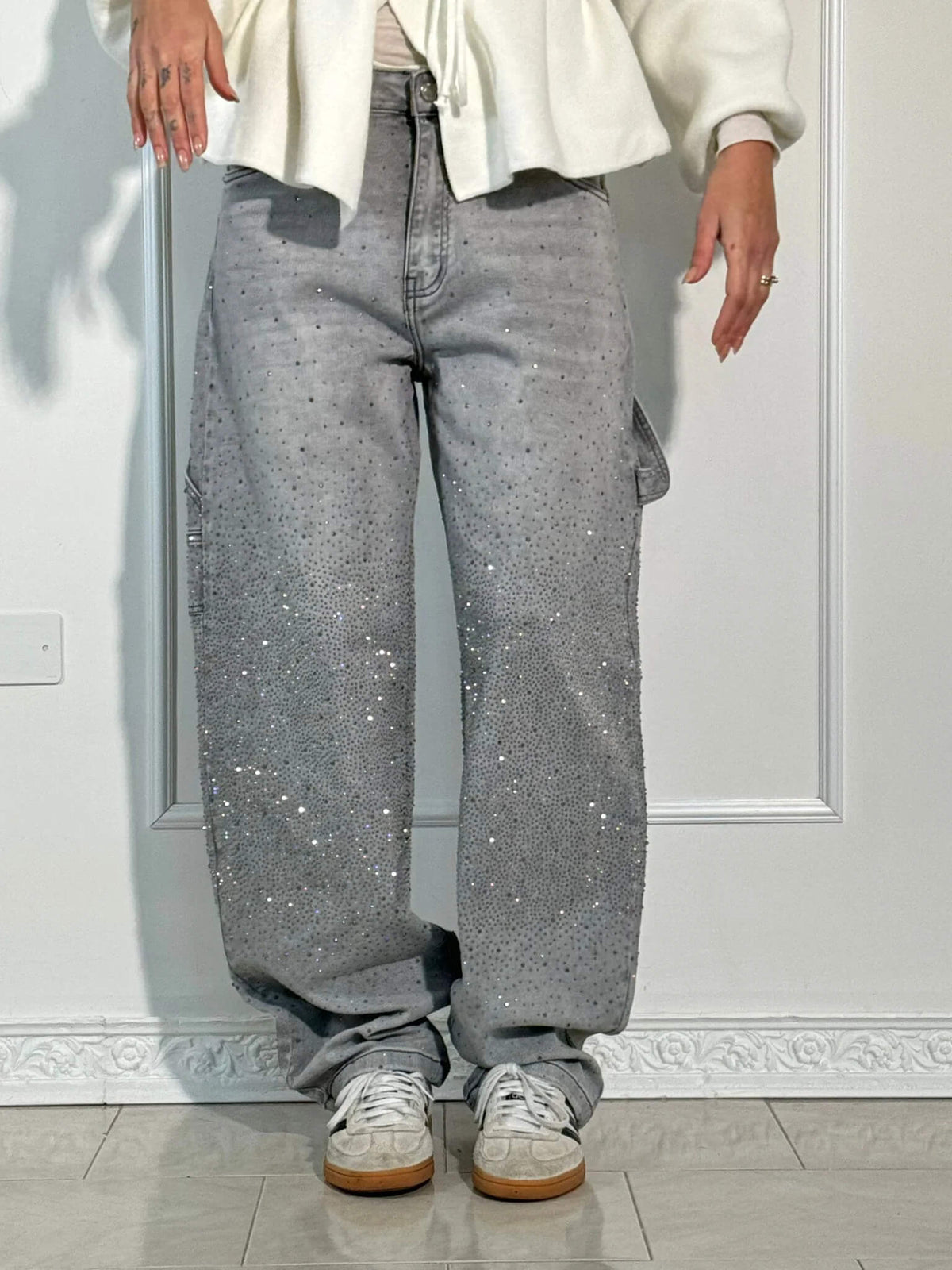 Victoria - Jeans à Paillettes Taille Haute