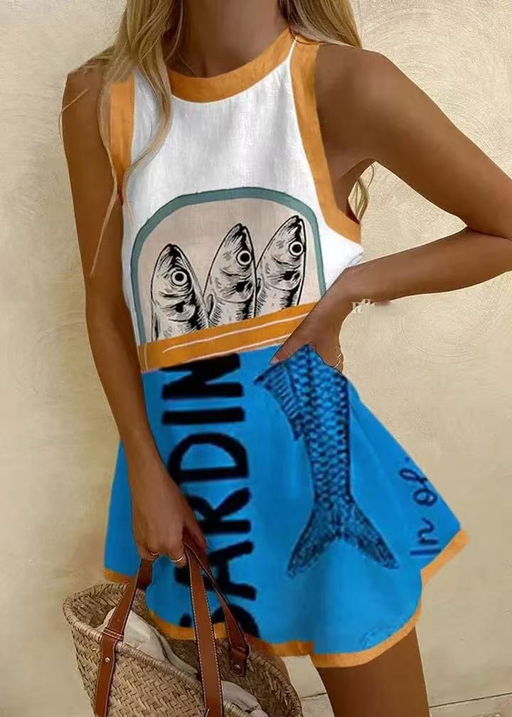 Isoria™ | Mini dress with blue print