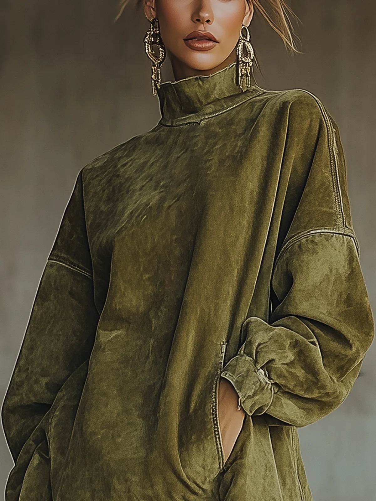 Darcie | Robe en Suède avec Franges et Col Roulé