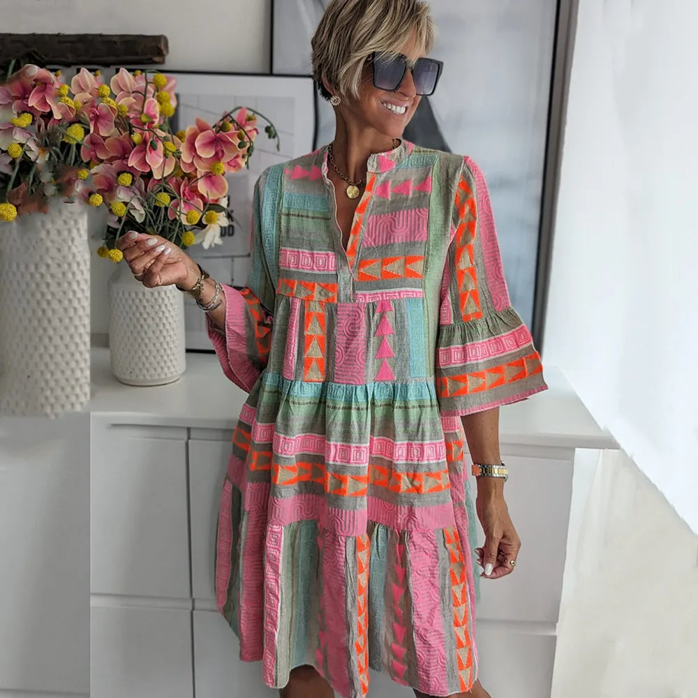 Lucy | Robe Midi Fluide avec Motifs