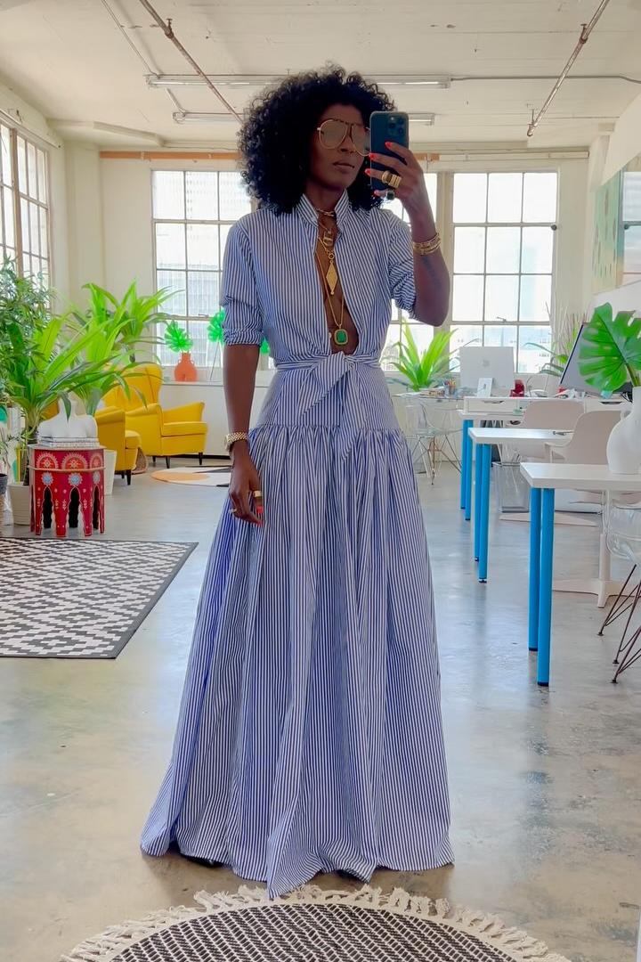 Blue Striped Skirt Set
