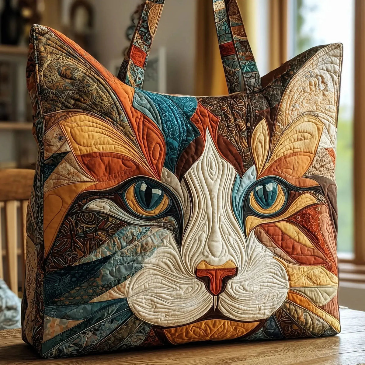 Sac Artisanal Matelassé - Portrait de Chat Patchwork