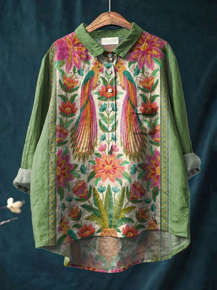 Lina | Chemise Brodée Florale Vibrante
