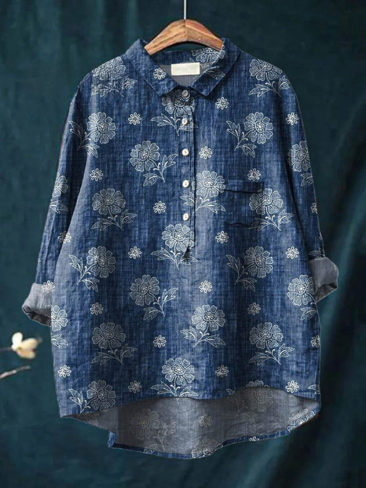 Lina | Chemise Brodée Florale Vibrante