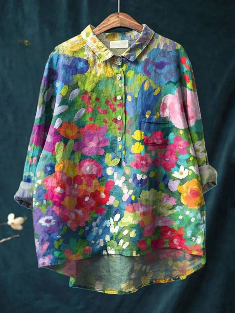 Lina | Chemise Brodée Florale Vibrante