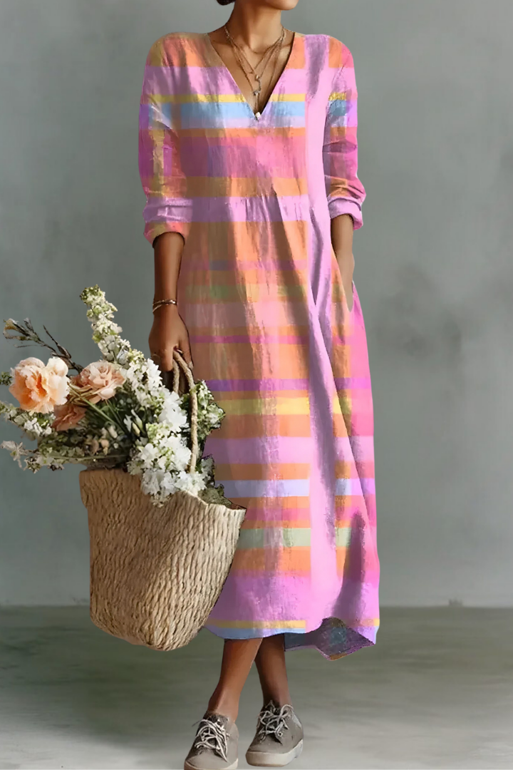 Raquel | Linen V-Neck Long Sleeve Dress