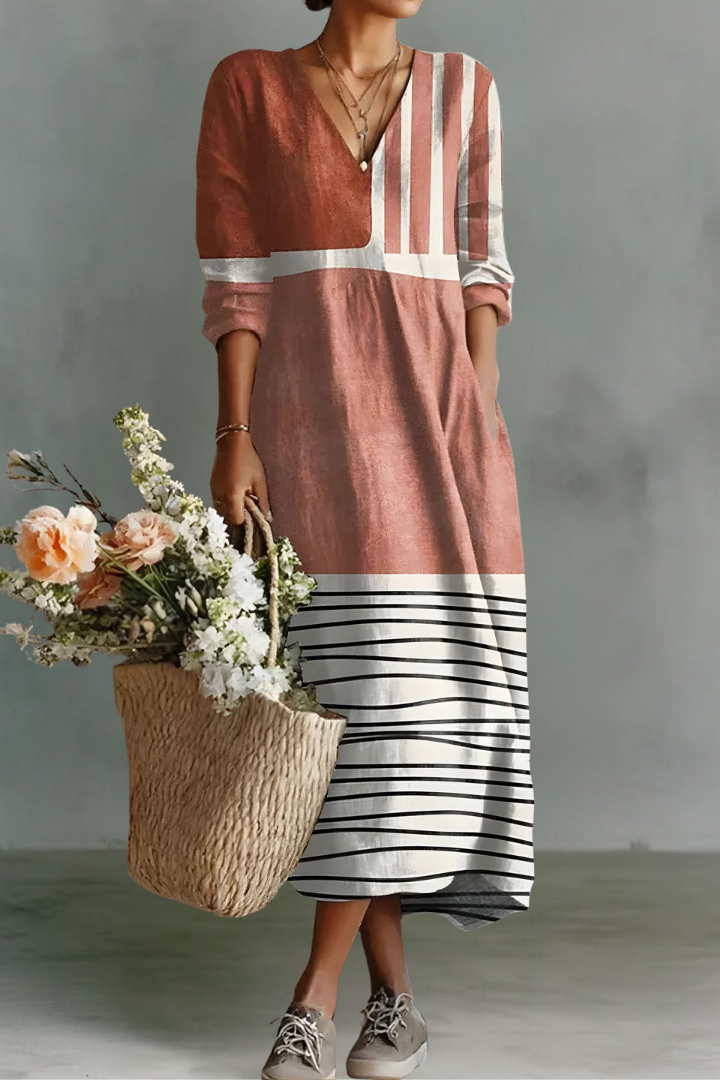 Ivy | Linen V-Neck Long Sleeve Dress