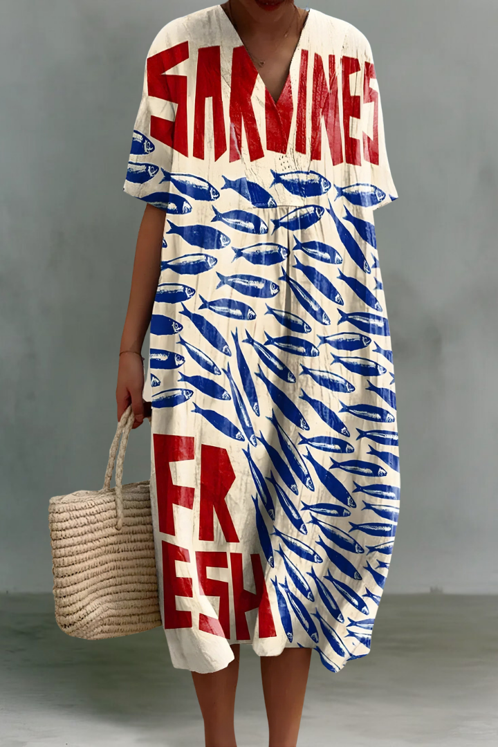 Martha | Linen V-Neck Midi Dress