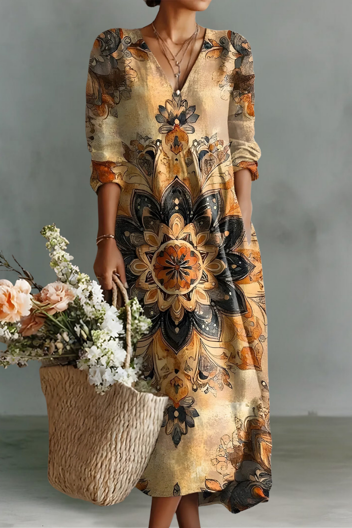 Emily | Linen V-Neck Long Sleeve Dress