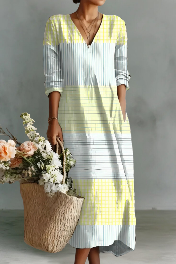 Daisy | Robe Longue à Manches Longues en Lin avec Décolleté en V