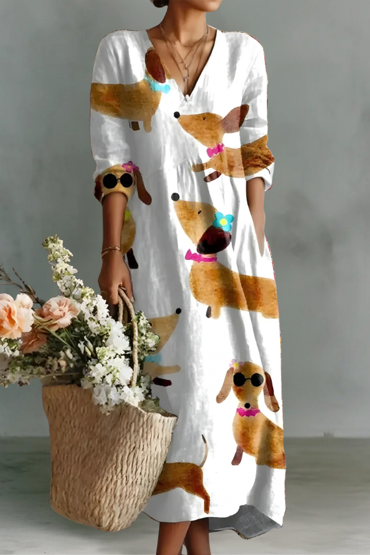Mia | Linen V-Neck Long Sleeve Dress