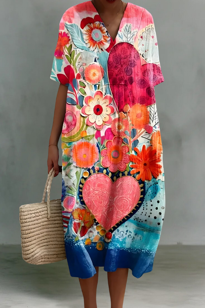 Amy | Linen V-Neck Midi Dress