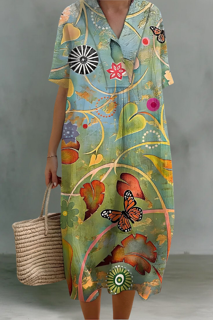 Juliet | Linen V-Neck Midi Dress
