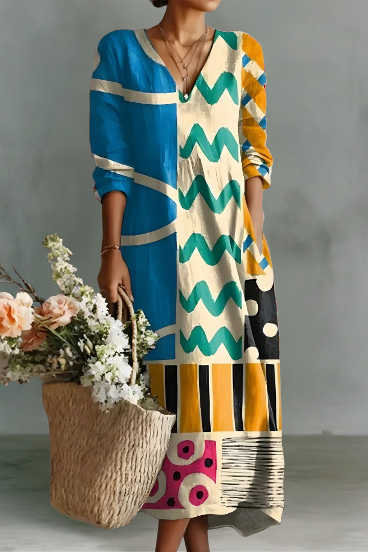Talia | Linen V-Neck Long Sleeve Dress