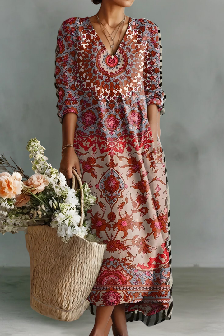 Penelope | Linen V-Neck Long Sleeve Dress