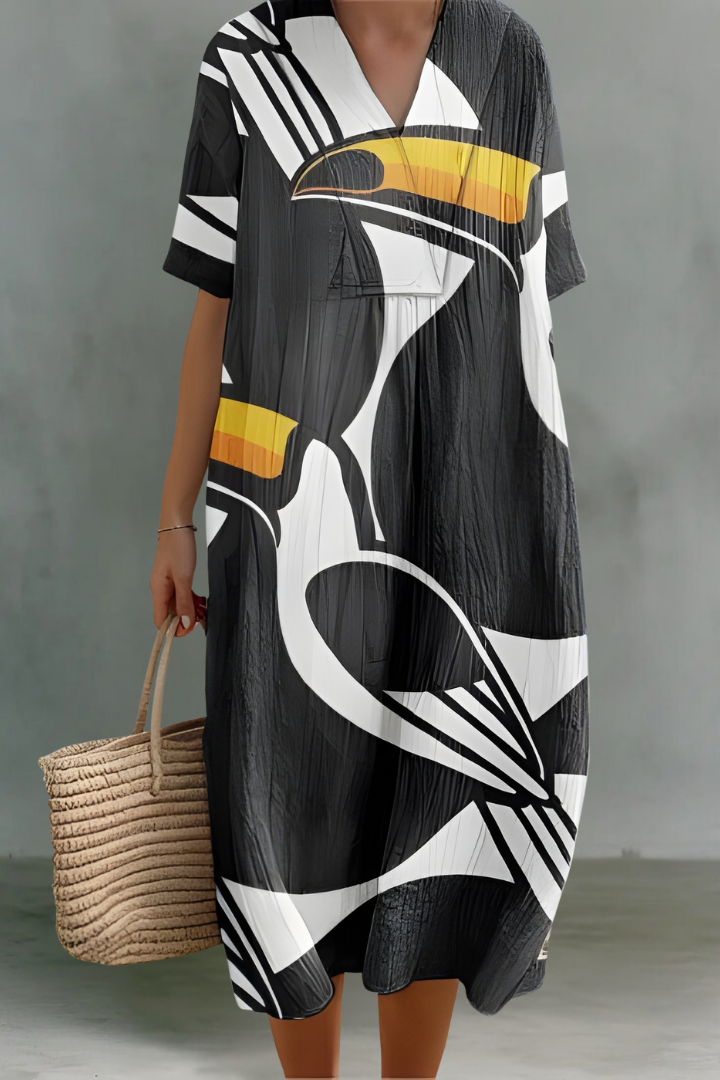 Mira | Linen V-Neck Midi Dress