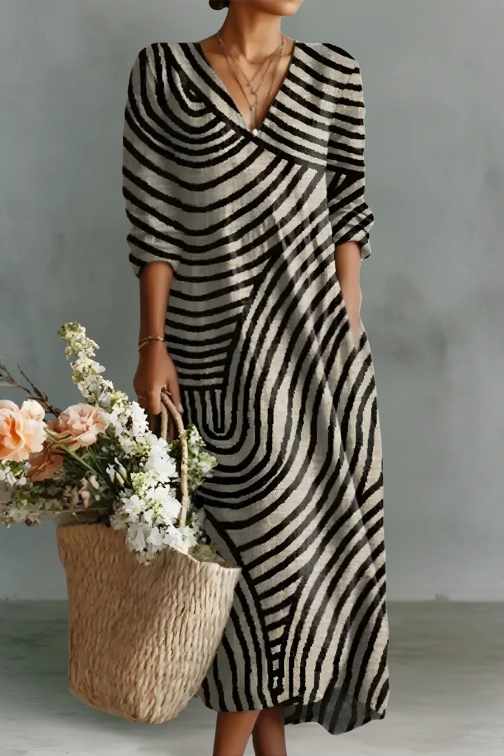 Eliza | Linen V-Neck Long Sleeve Dress