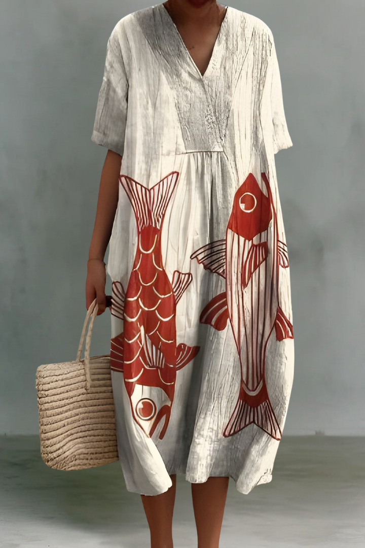 Elizabeth | Linen V-Neck Midi Dress