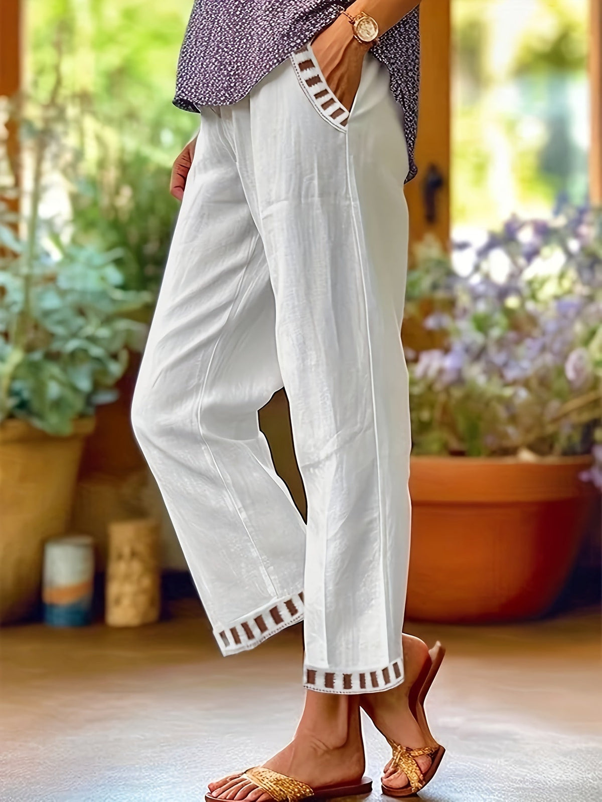 Wren – Pantalons Croppés Détente avec Bord Contrasté
