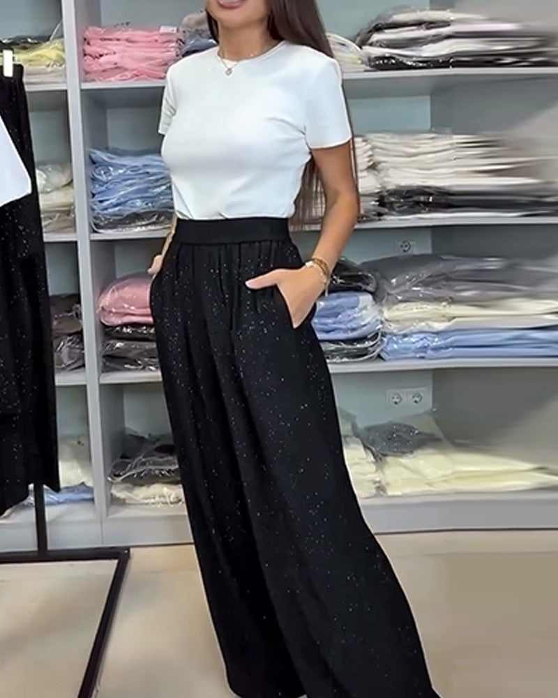 Pantalons Élegants à Taille Haute et Pattes Larges