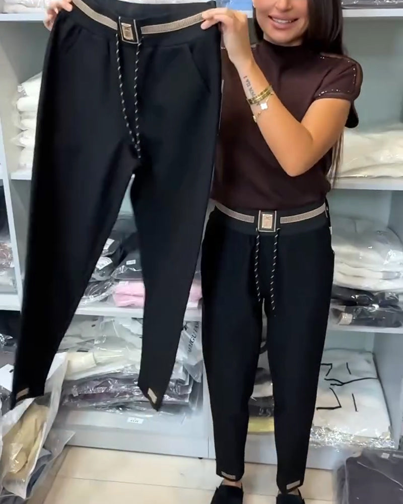 Pantalons Élégants avec Cordon de Serrage et Taille Élastique