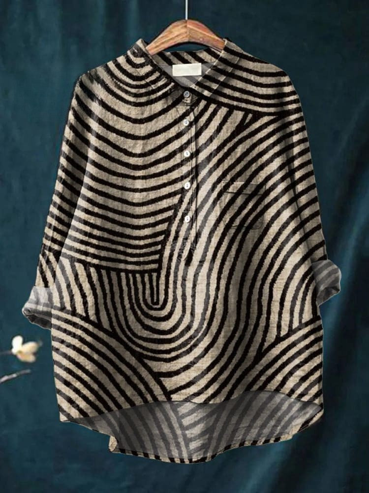 Chemise en Lin pour Femmes avec Motif de Lignes Circulaires