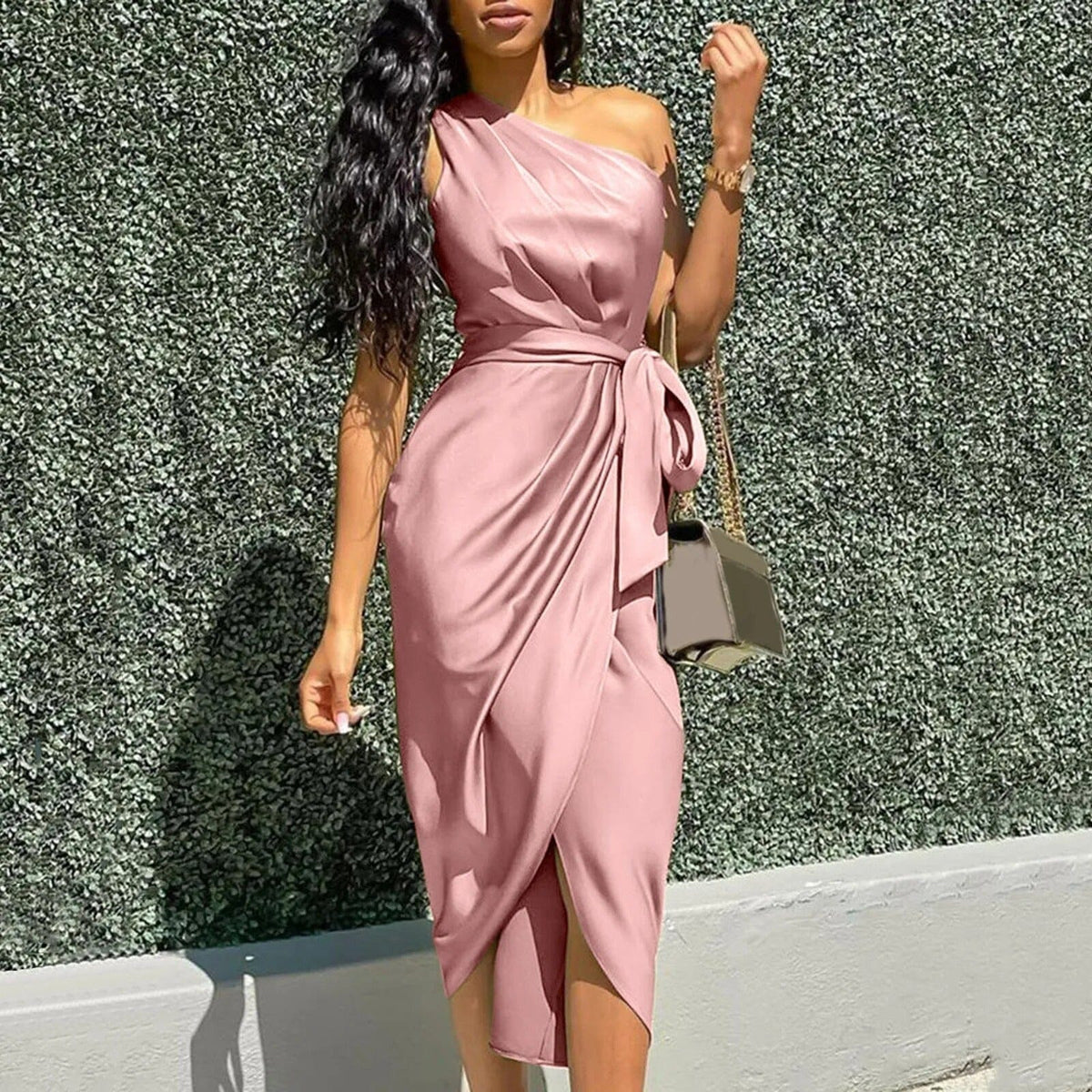 Eve™ | Asymmetrical Silk Maxi Dress with Ruffles