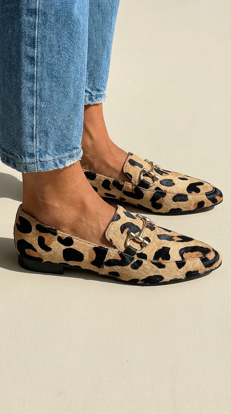 MOCASSIN AVEC IMPRIMÉ ANIMAL ET CLIP DÉCORATIF