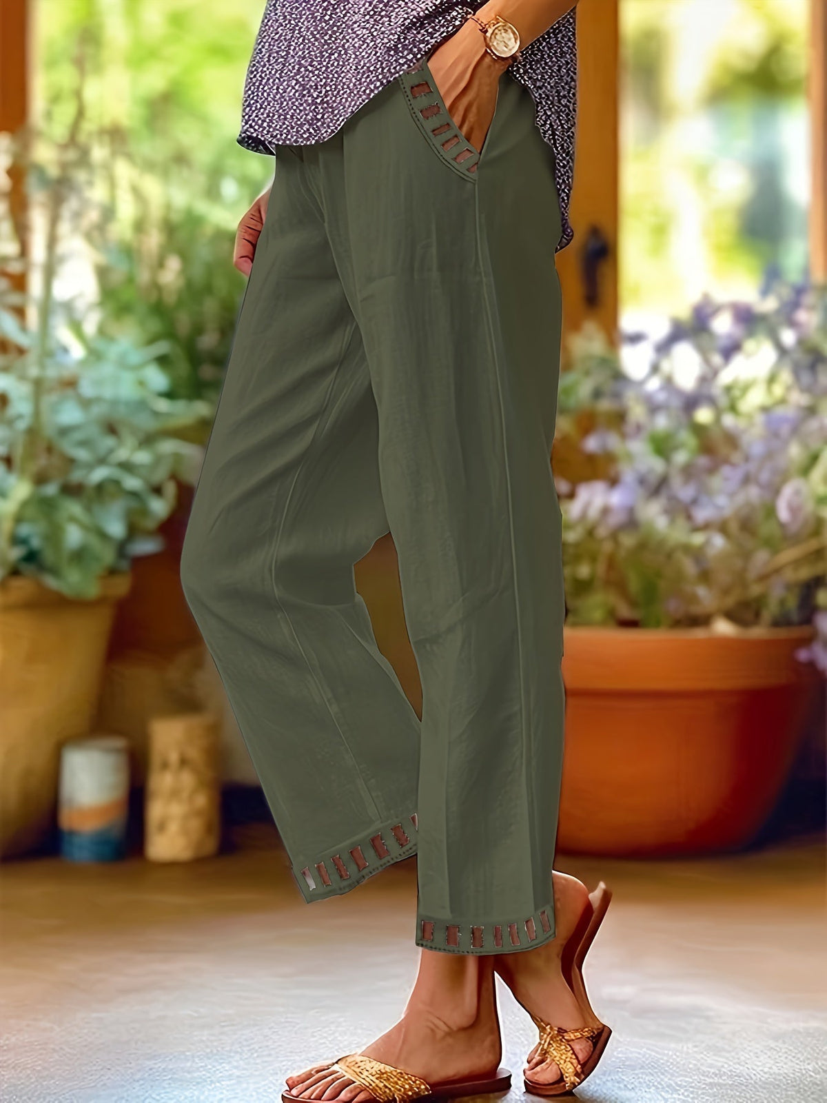 Wren – Pantalons Croppés Détente avec Bord Contrasté