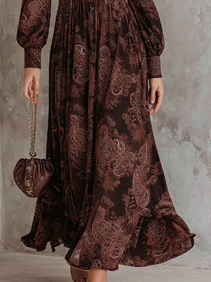 Marlene | Robe Midi avec Imprimé Paisley et Fermeture Éclair au Col