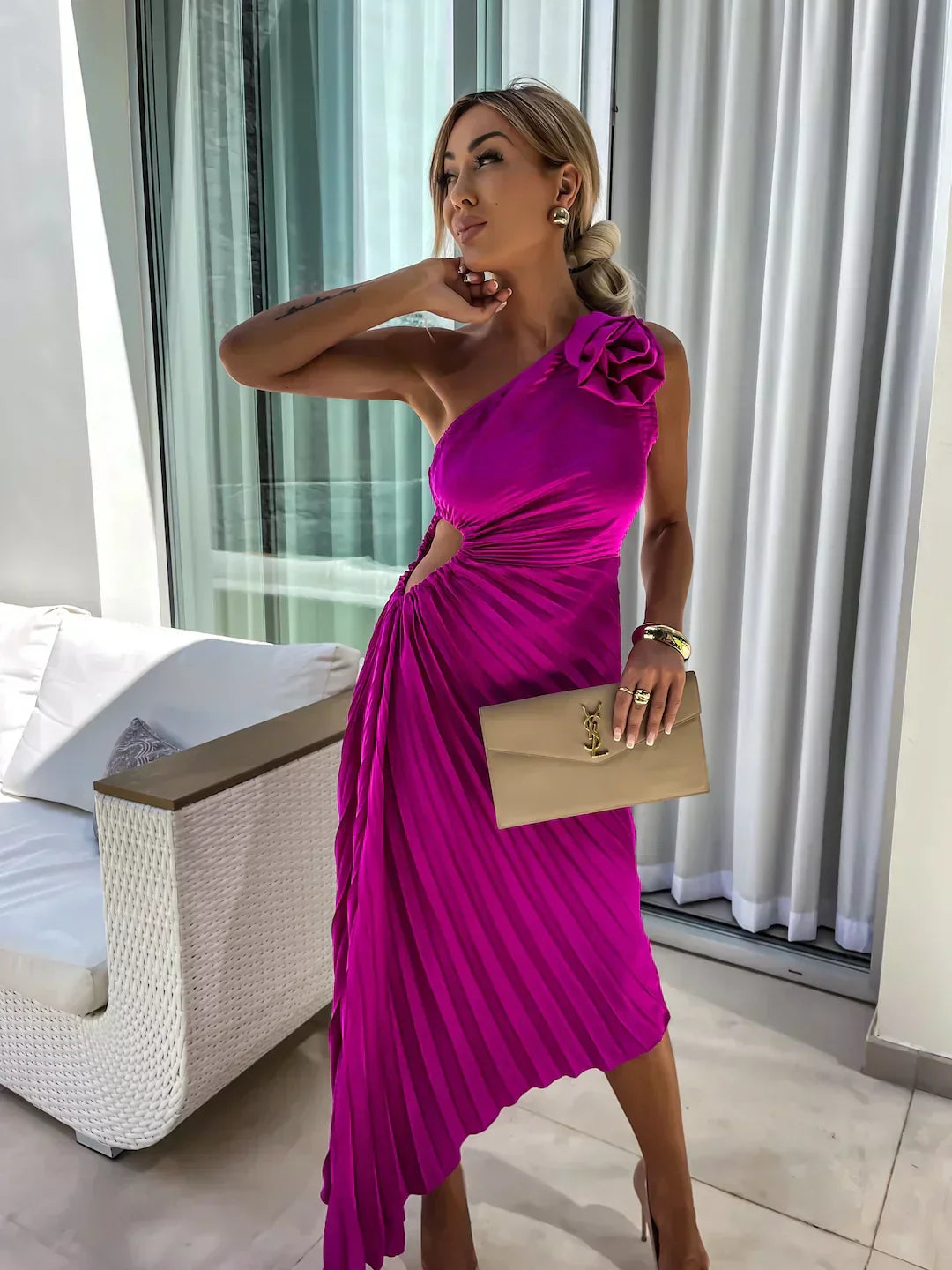 Eya™ | Robe Maxi Florale Élégante à Une Épaule