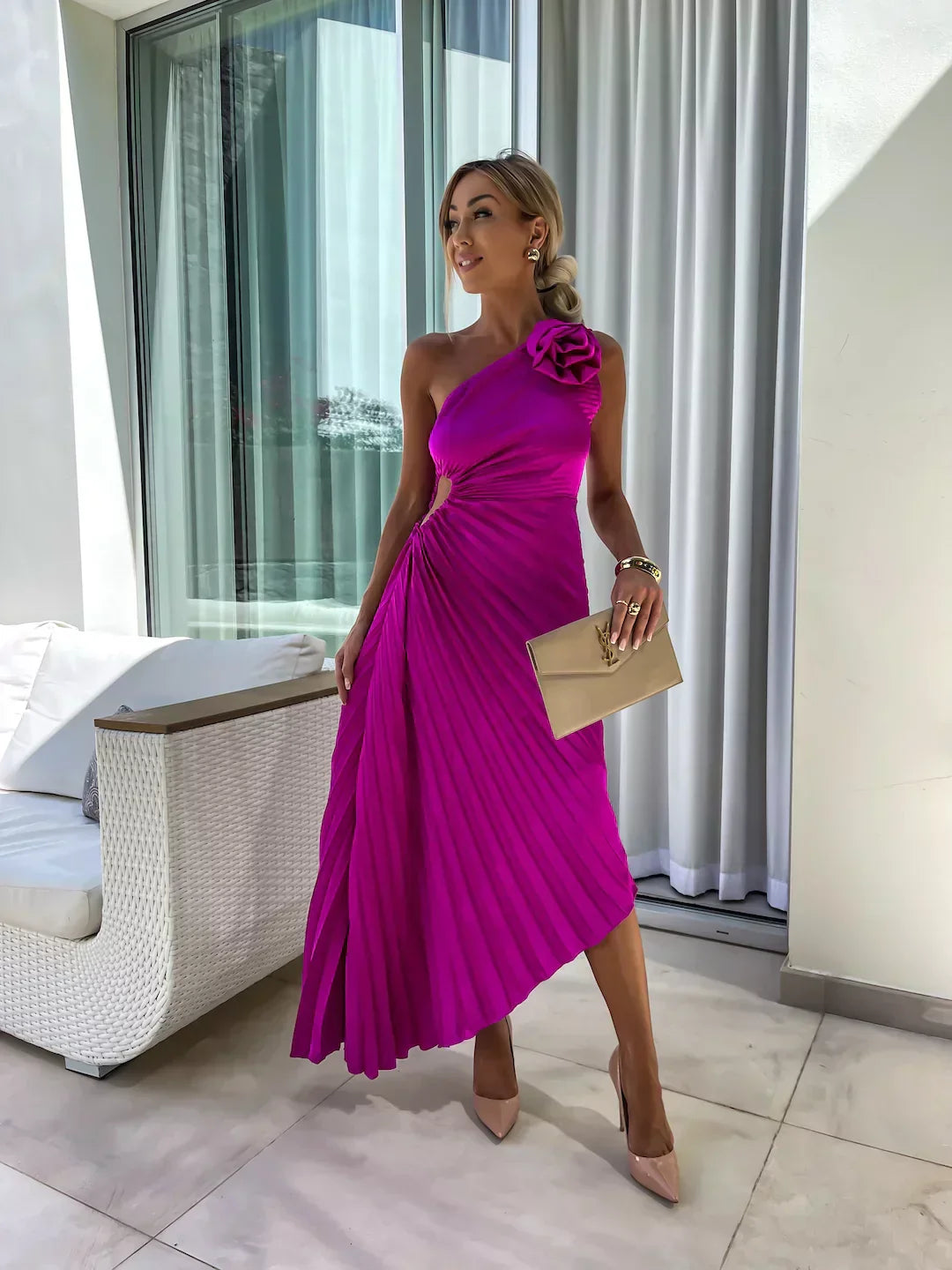 Eya™ | Robe Maxi Florale Élégante à Une Épaule