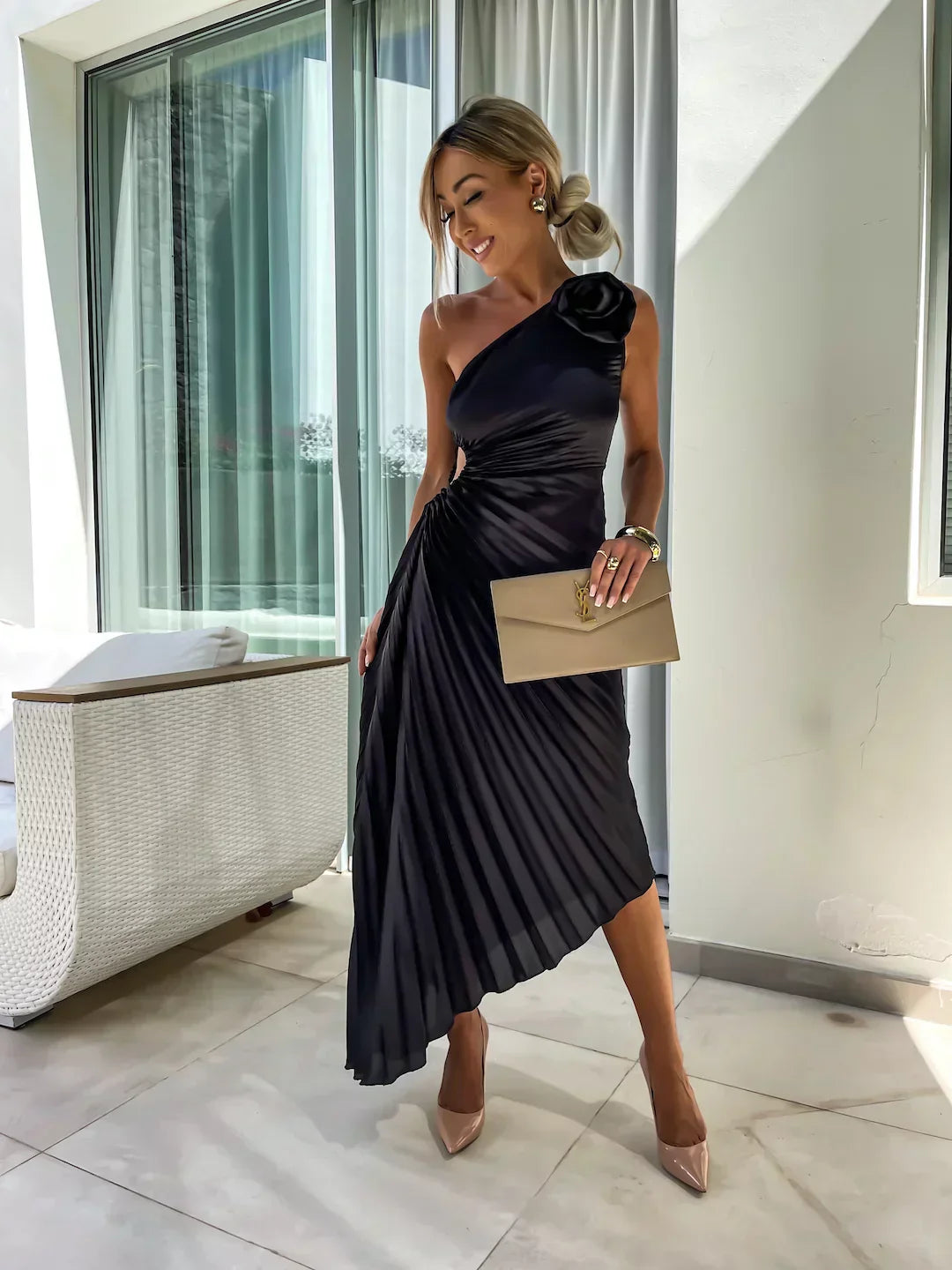 Eya™ | Robe Maxi Florale Élégante à Une Épaule