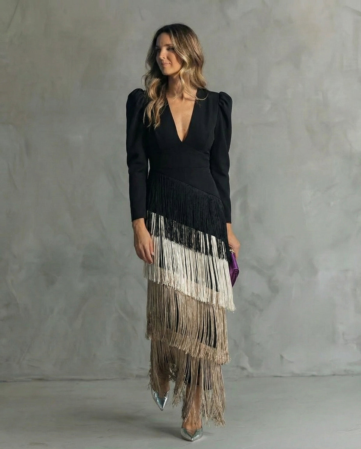 Clara™ | Robe midi élégante avec manches à franges