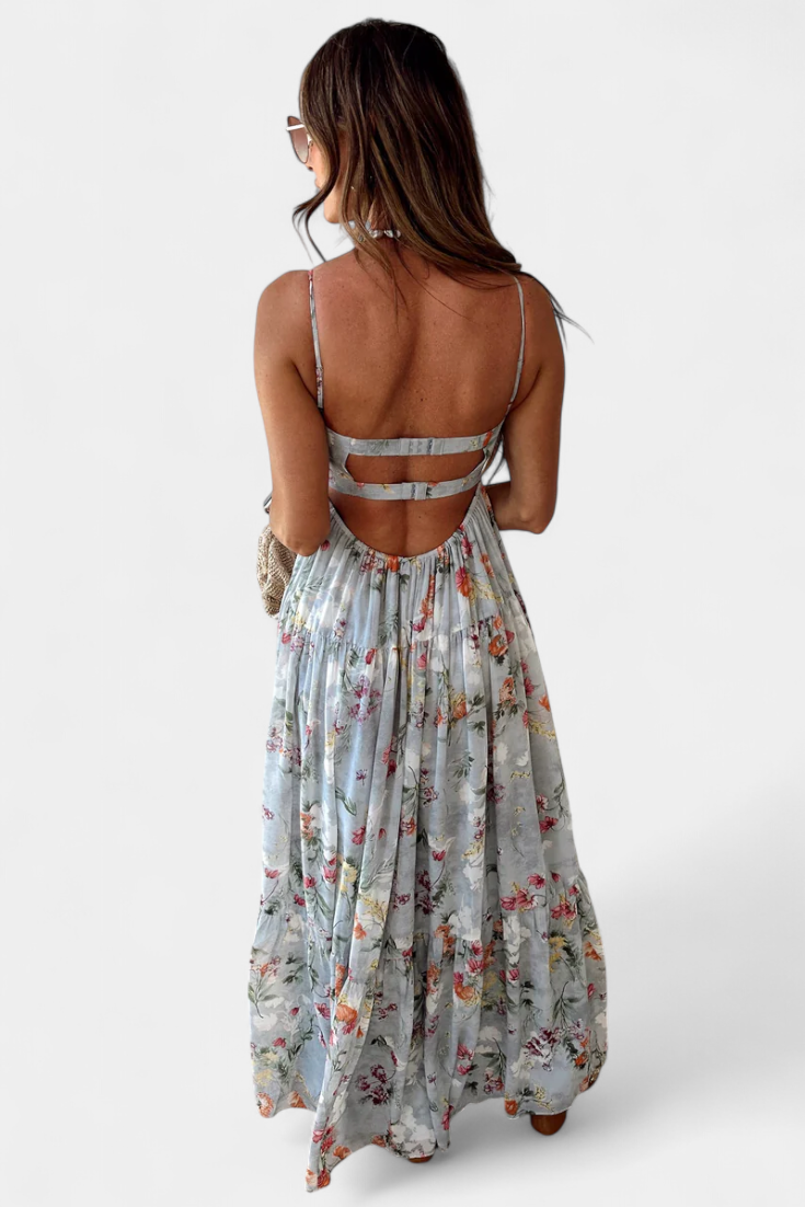 Robe Fleurie Neha avec Dos Nu et Fines Bretelles