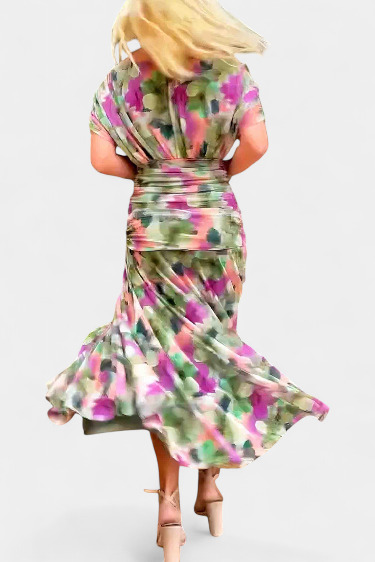 Robe longue Alondra avec imprimé floral et décolleté en V