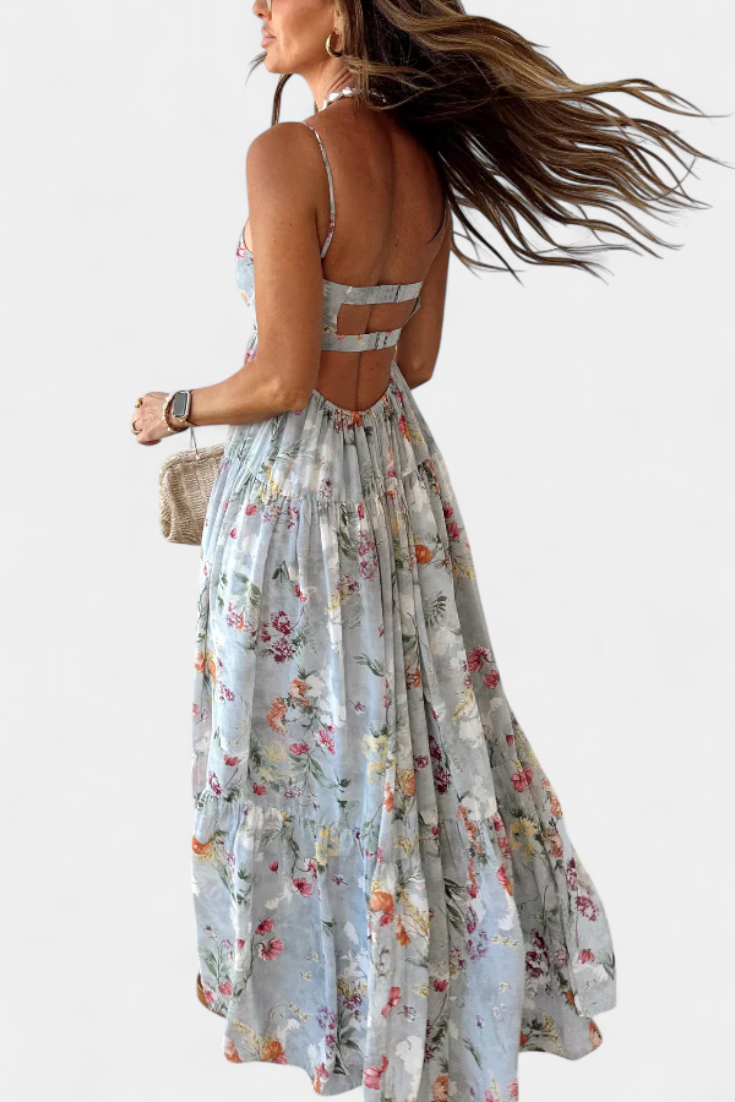 Robe Fleurie Neha avec Dos Nu et Fines Bretelles