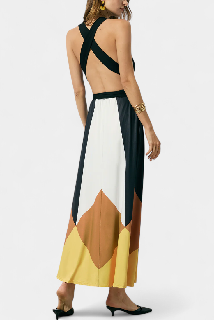 Nava Long Polymorphic Dress with Open Back and Versatile Silhouette